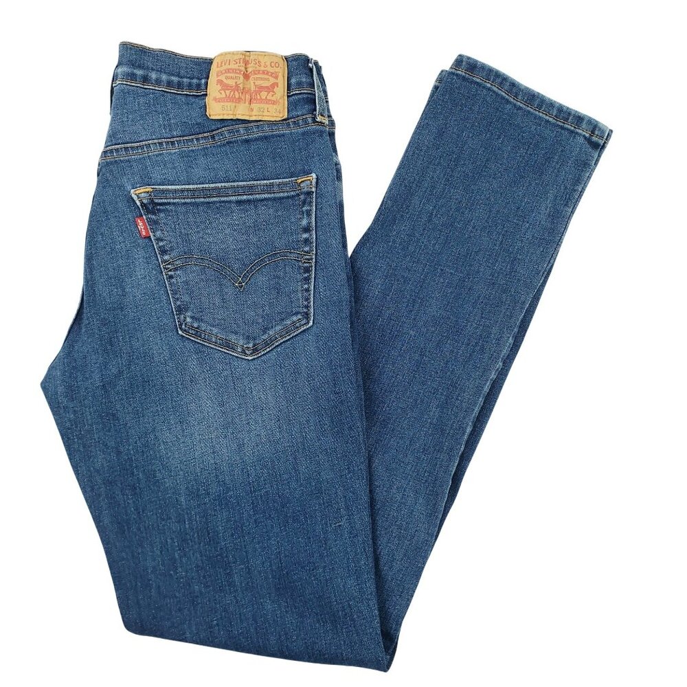 Levi's 511 Jeans Men 32X34 Blue Med Wash Cotton Stretch Slim Fit Denim Workwear